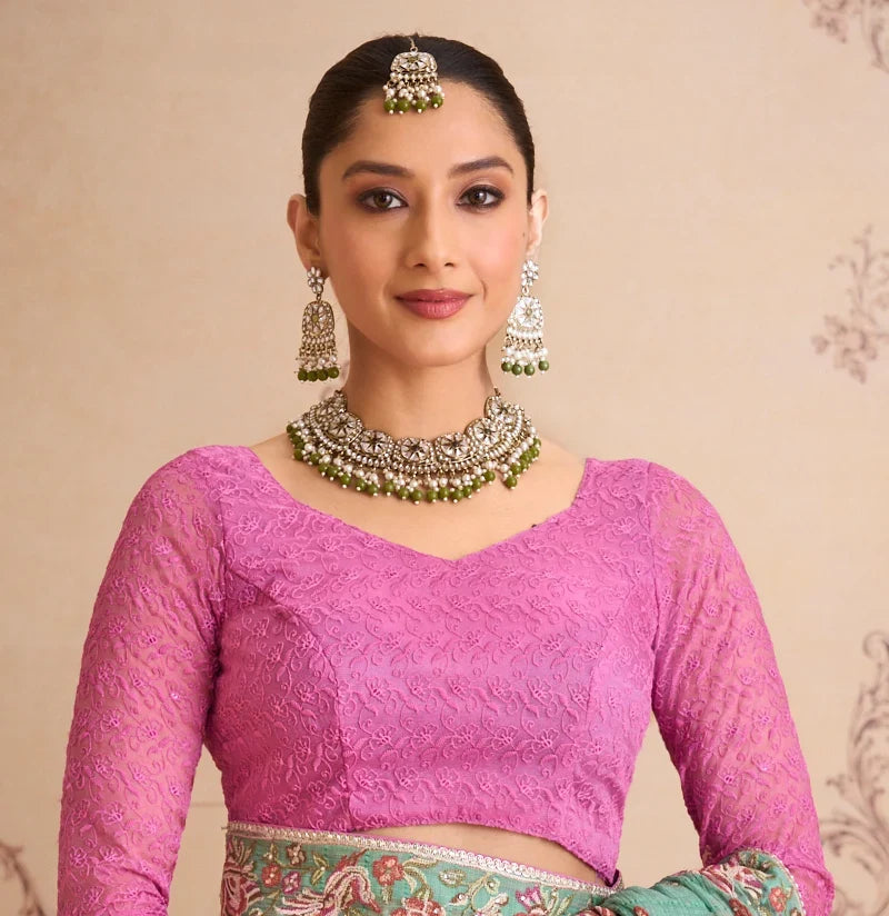 Laxmipati Mehfil Green Chiffon Embroidered Saree