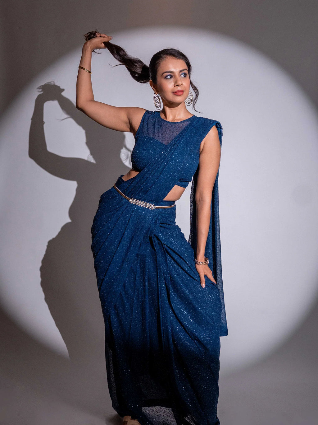 Laxmipati Ready to Wear (SS*) Blue Georgette Embroidered Saree