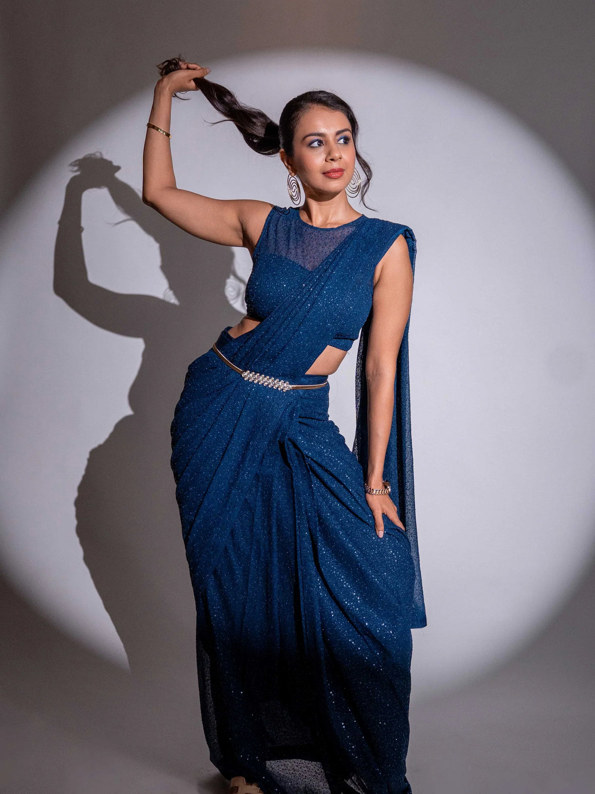Laxmipati Ready to Wear (SS*) Blue Georgette Embroidered Saree