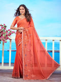 Laxmipati Navya Orange Chiffon Embroidered Saree
