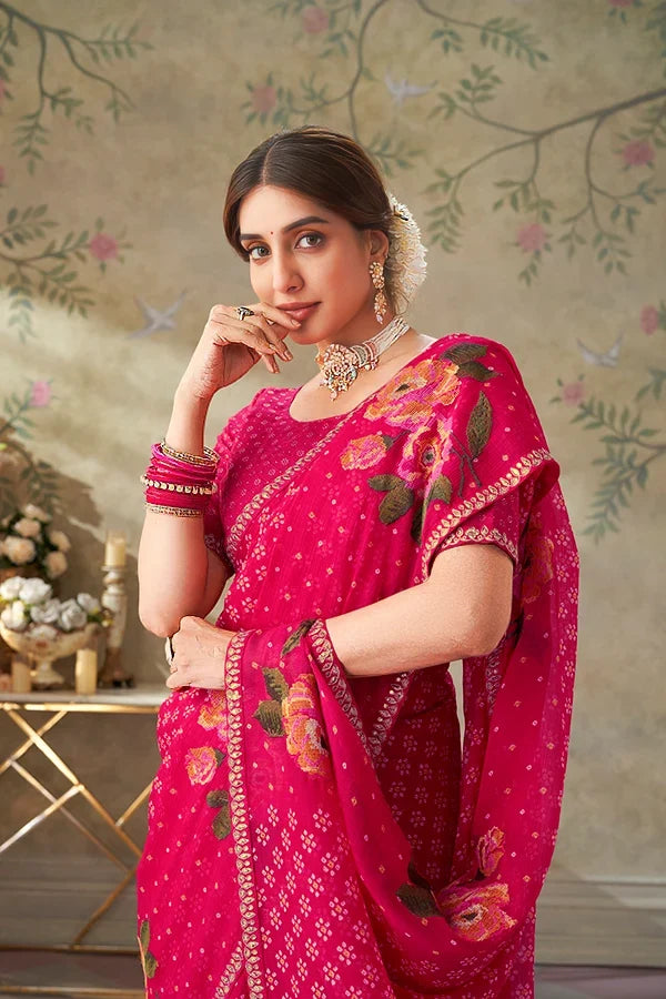 Laxmipati Shakkar Pink Chiffon Embroidered Saree