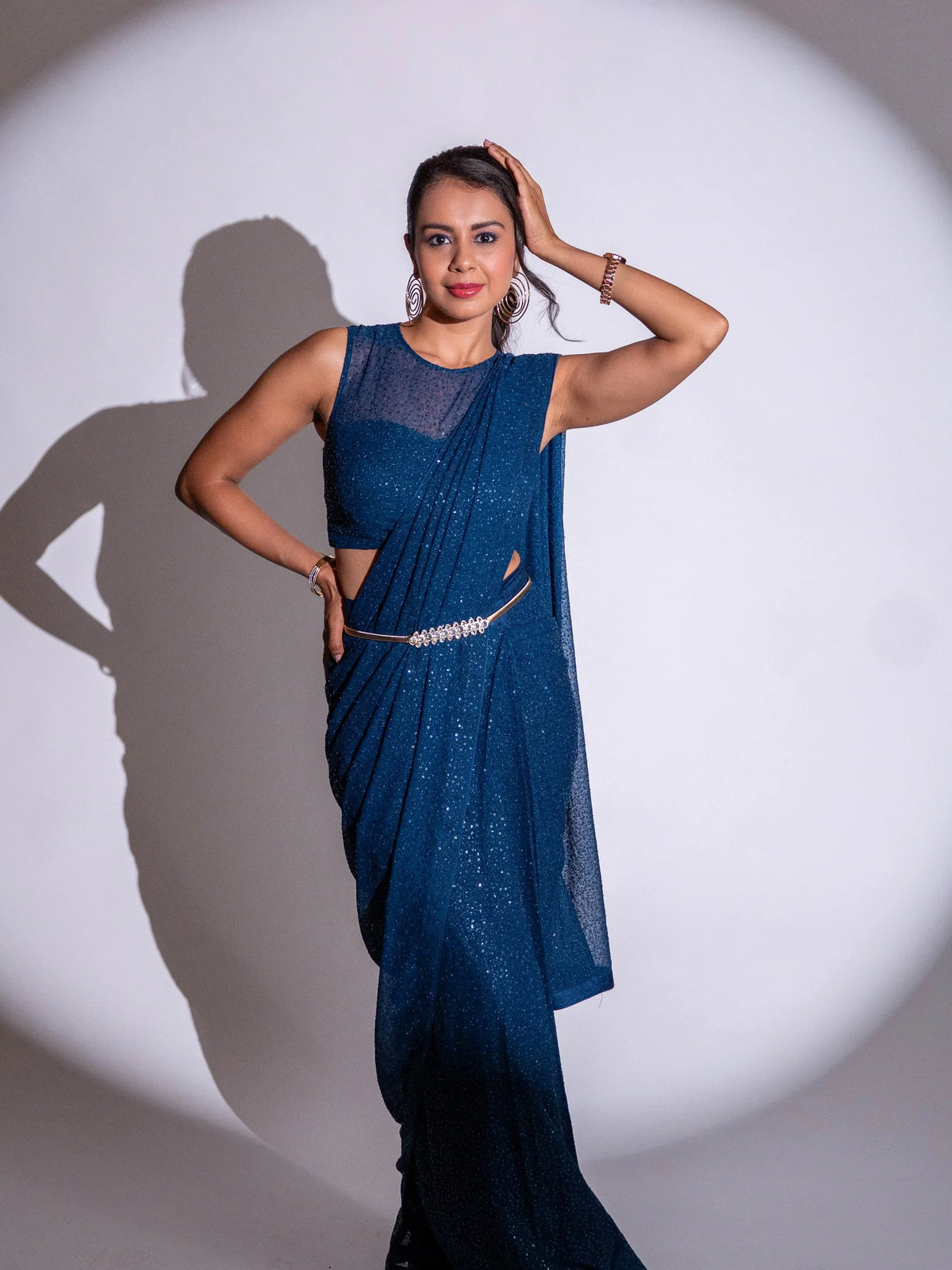 Laxmipati Ready to Wear (SS*) Blue Georgette Embroidered Saree