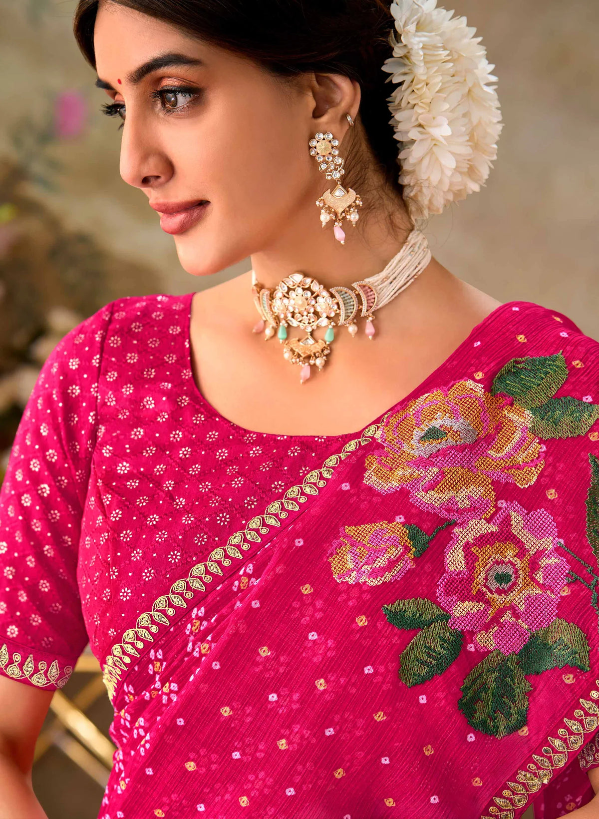 Laxmipati Shakkar Pink Chiffon Embroidered Saree