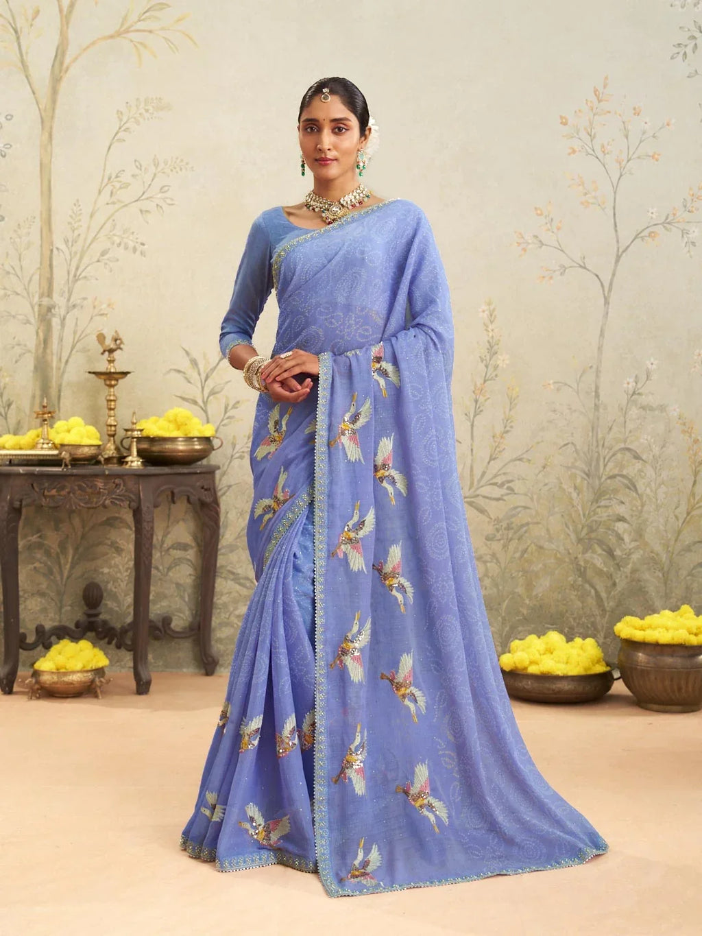 Laxmipati Deewangi Blue Chiffon Embroidered Saree