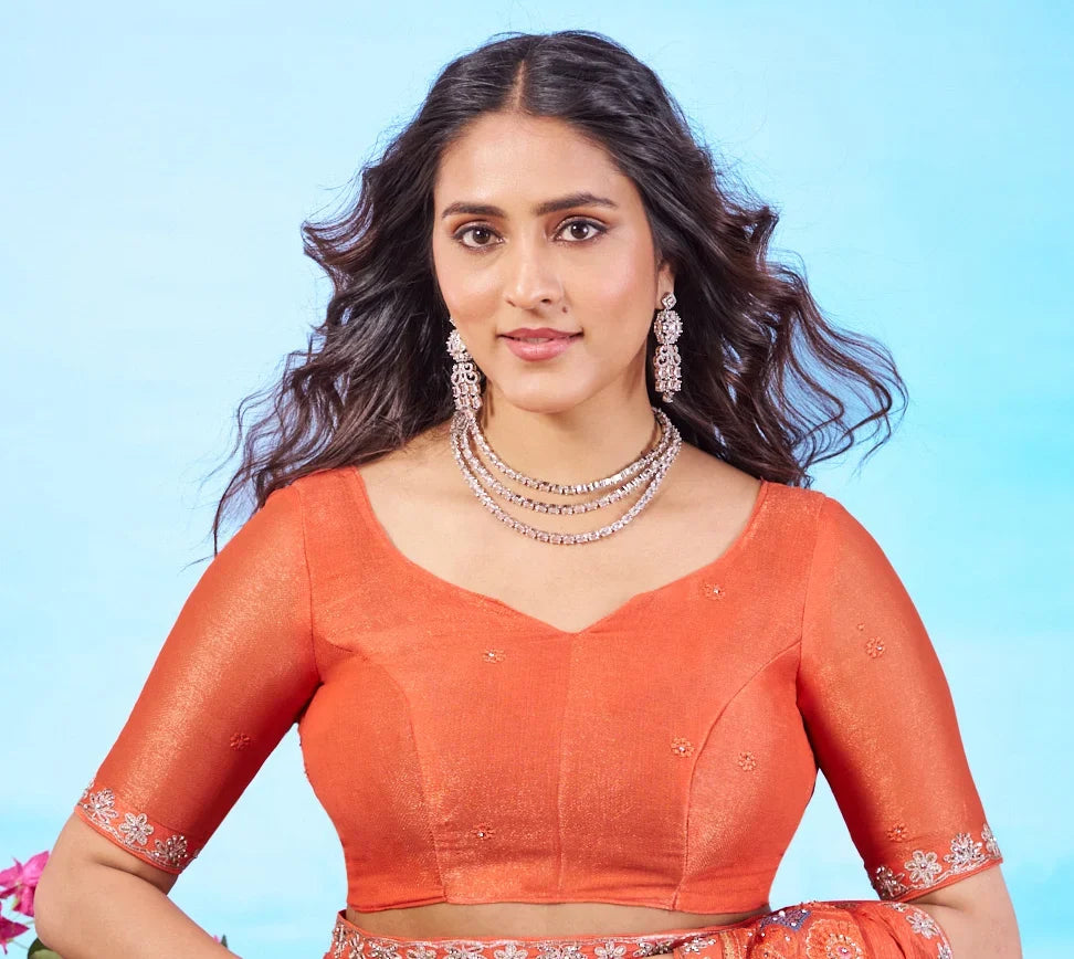 Laxmipati Navya Orange Chiffon Embroidered Saree