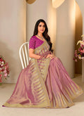 Laxmipati Jharokha Pink Silk Blend Embroidered Saree