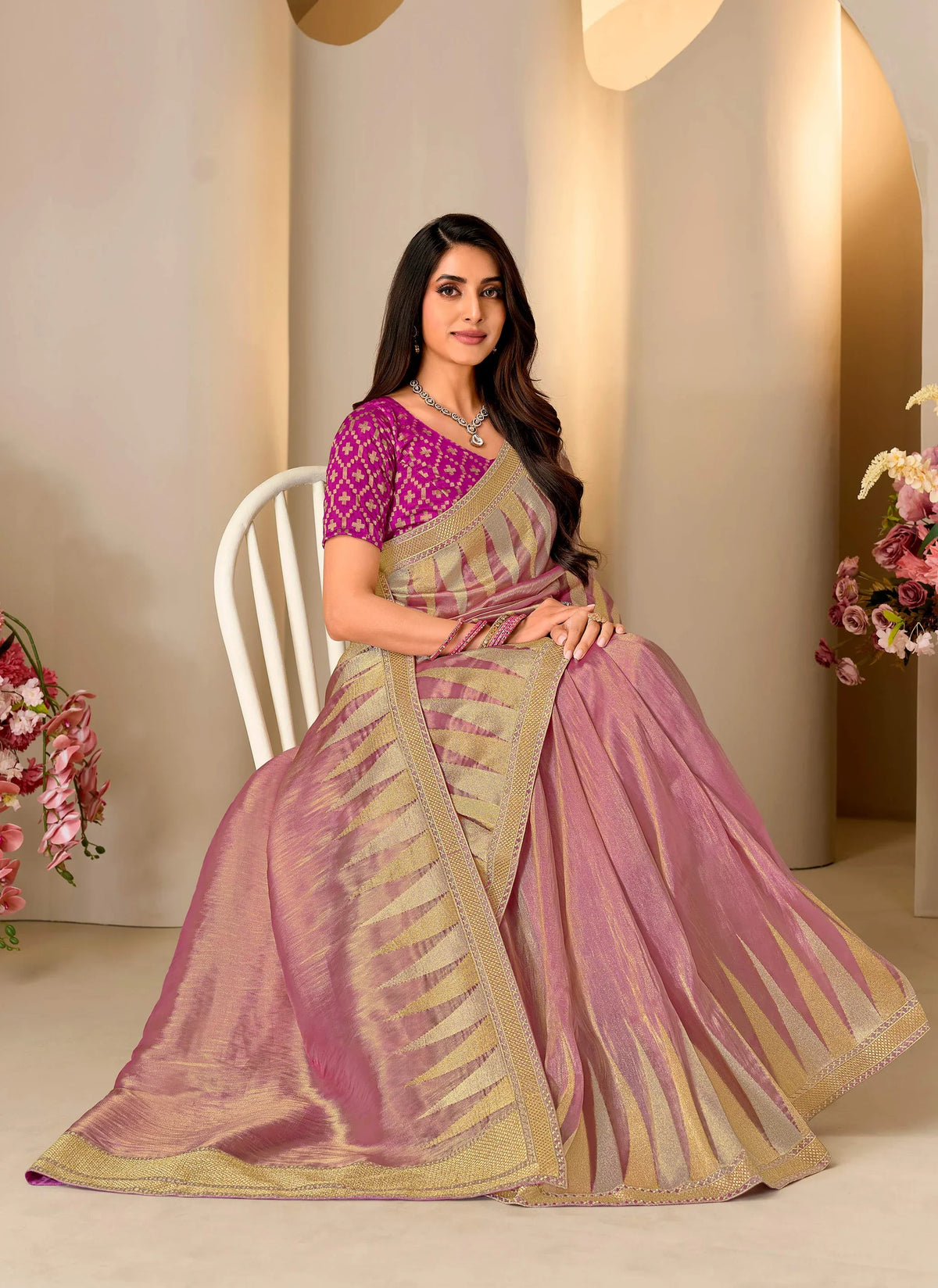 Laxmipati Jharokha Pink Silk Blend Embroidered Saree