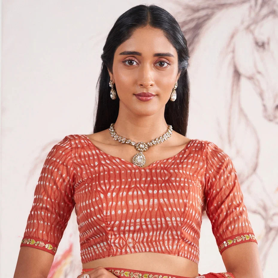 Laxmipati Murli Orange Chiffon Geometric Printed Saree