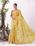 Laxmipati Malini Yellow Chiffon Embroidered Saree