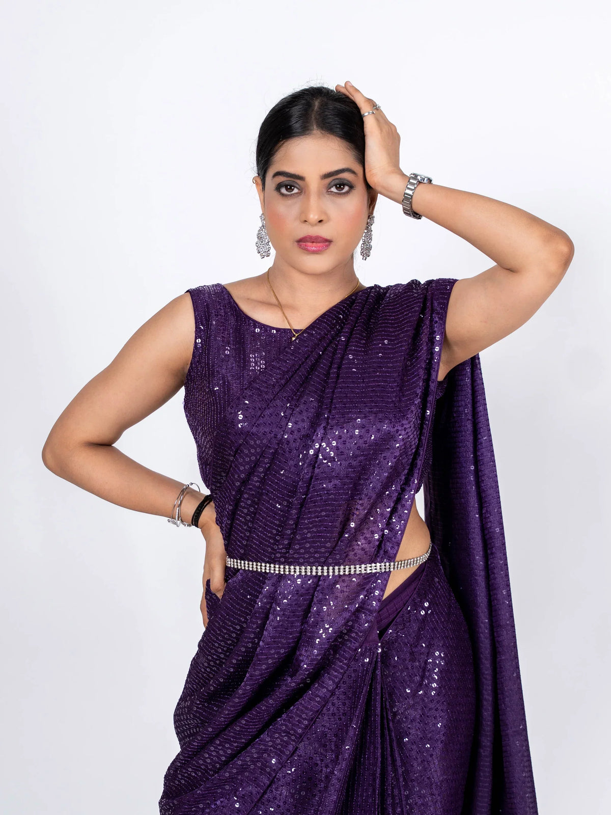 Laxmipati Ready to Wear (SS*) Purple Georgette Embroidered Saree