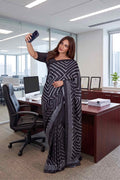 Laxmipati Power Pleats Black Linen Geometric Printed Saree