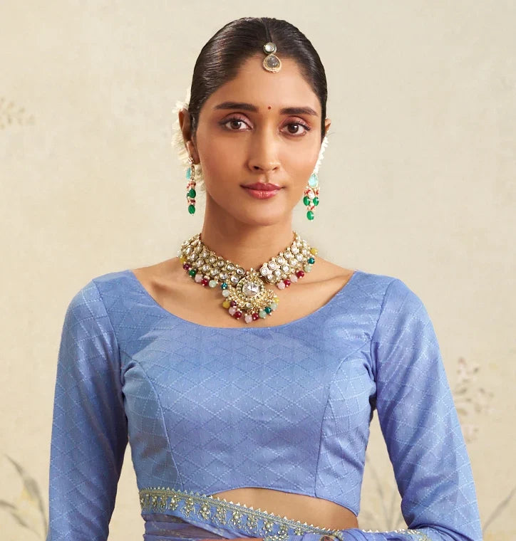 Laxmipati Deewangi Blue Chiffon Embroidered Saree