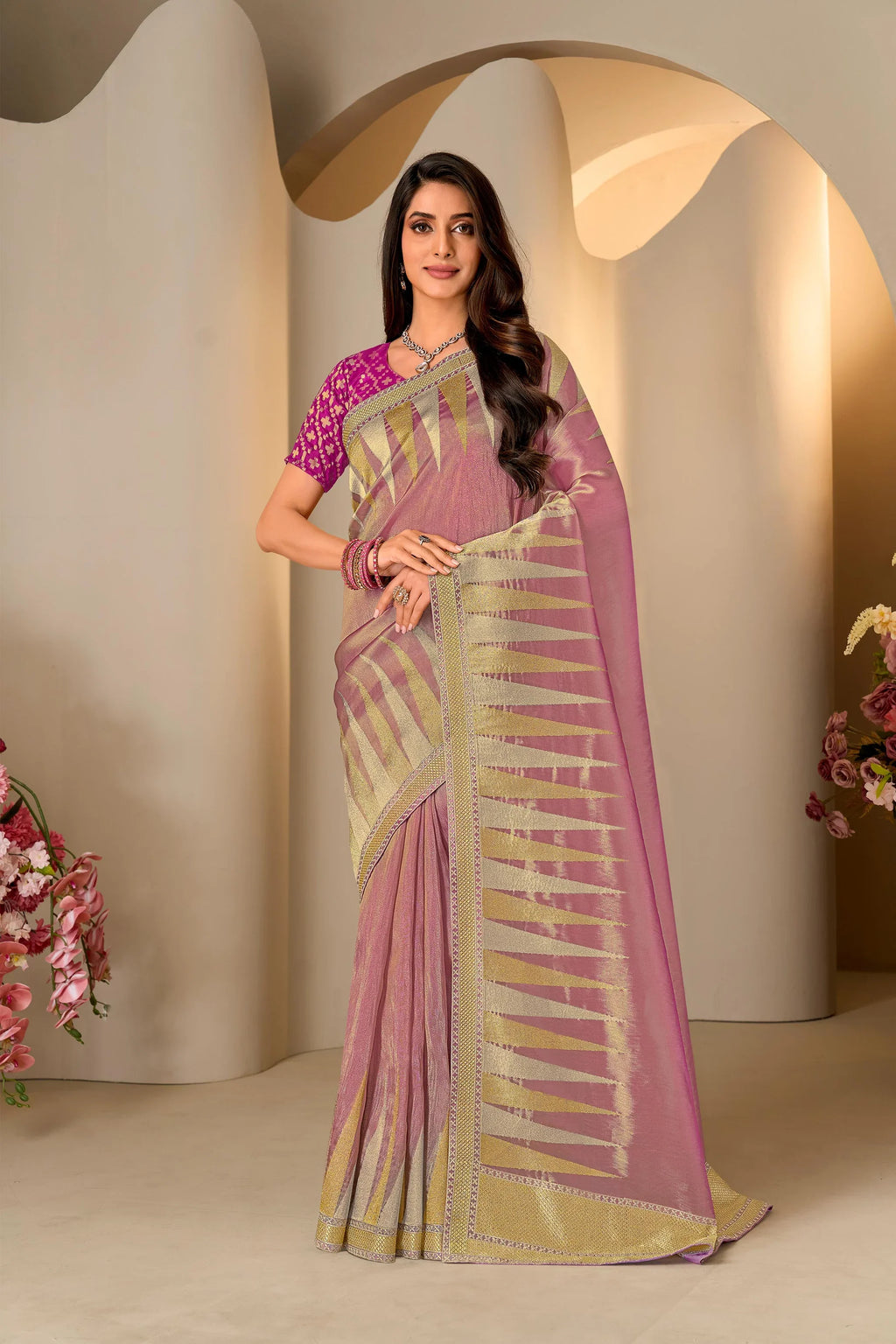 Laxmipati Jharokha Pink Silk Blend Embroidered Saree
