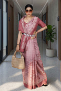Laxmipati Power Pleats Pink Linen Geometric Printed Saree