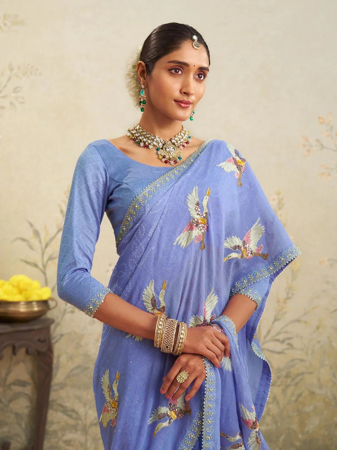 Laxmipati Deewangi Blue Chiffon Embroidered Saree