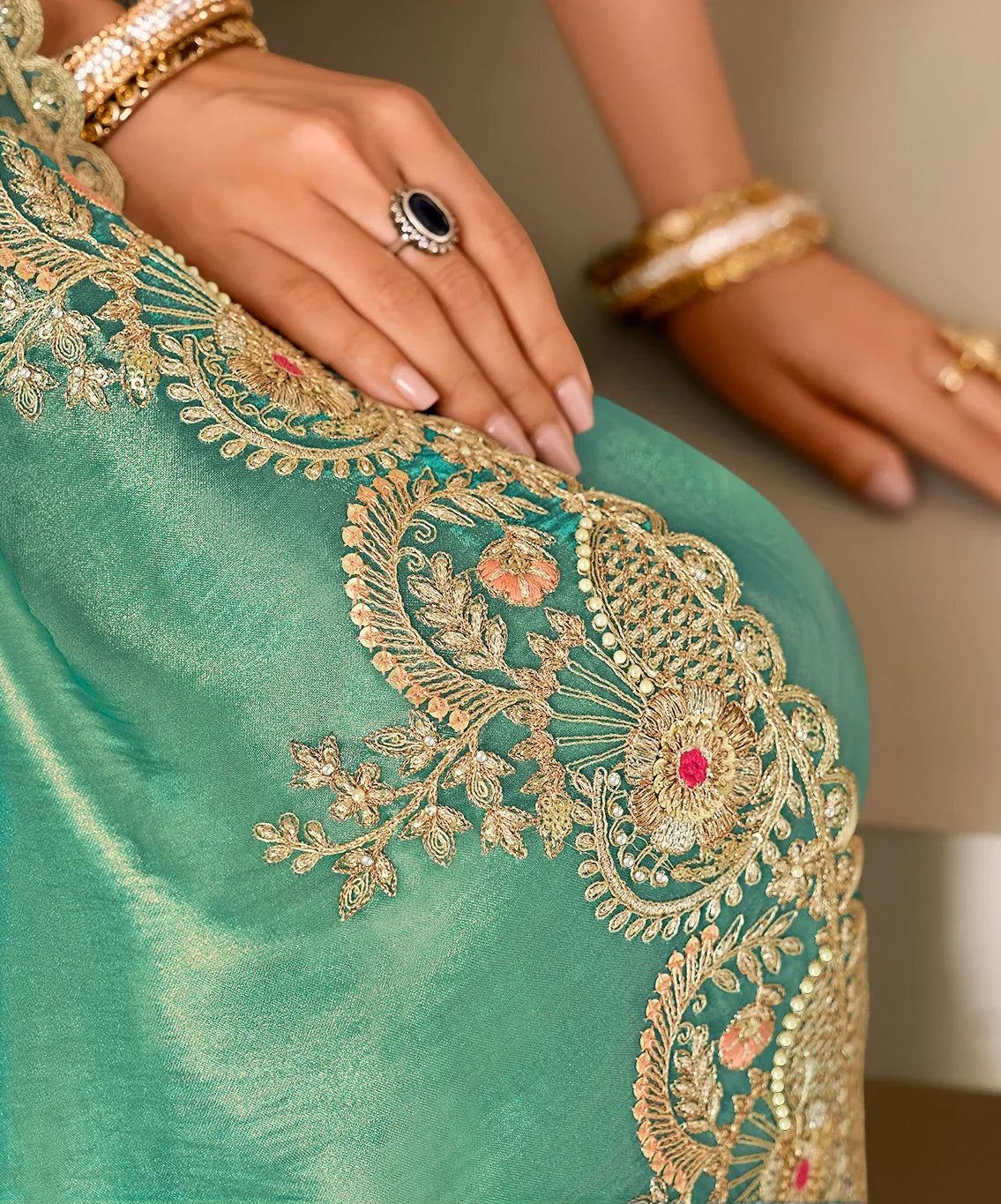 Laxmipati Jharokha Blue Tissue Organza Embroidered Saree