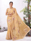 Laxmipati Malini Brown Silk Blend Embroidered Saree