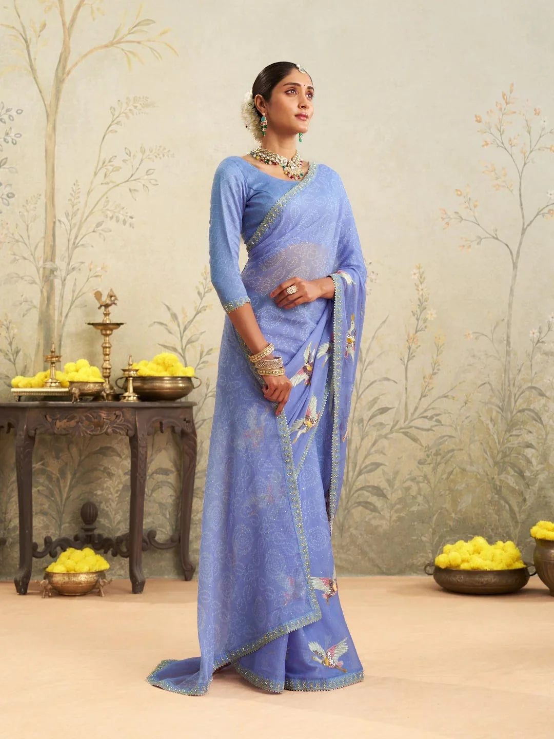Laxmipati Deewangi Blue Chiffon Embroidered Saree