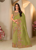 Laxmipati Jharokha Green Silk Blend Embroidered Saree