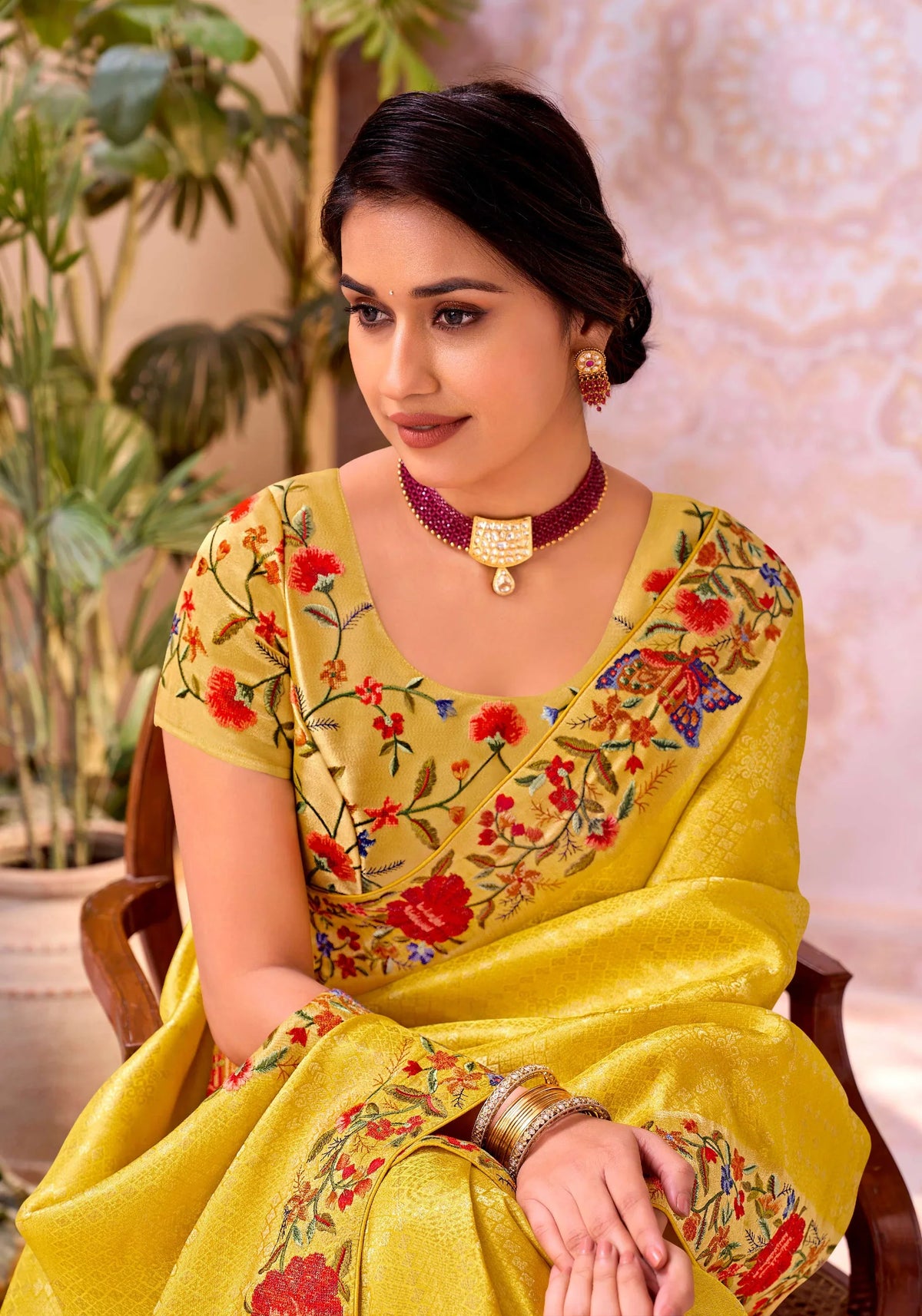 Laxmipati Aarzoo Yellow Chiffon Embroidered Saree