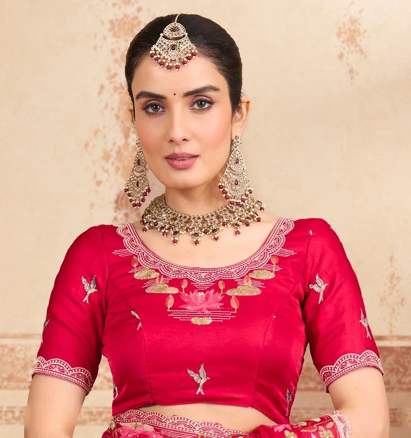 Laxmipati Kurkure Red Silk Blend Embroidered Saree