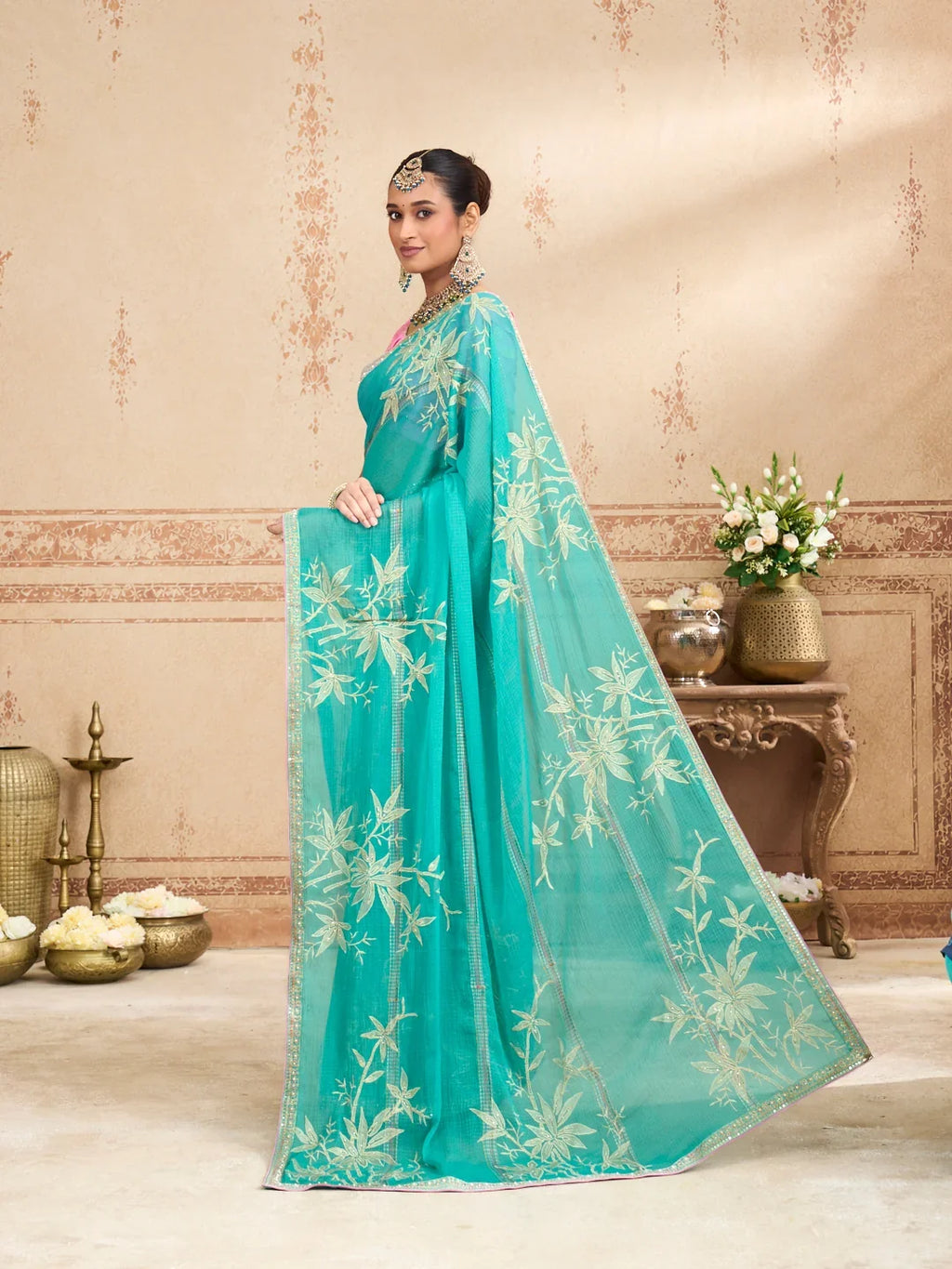 Laxmipati Kurkure Blue Chiffon Embroidered Saree