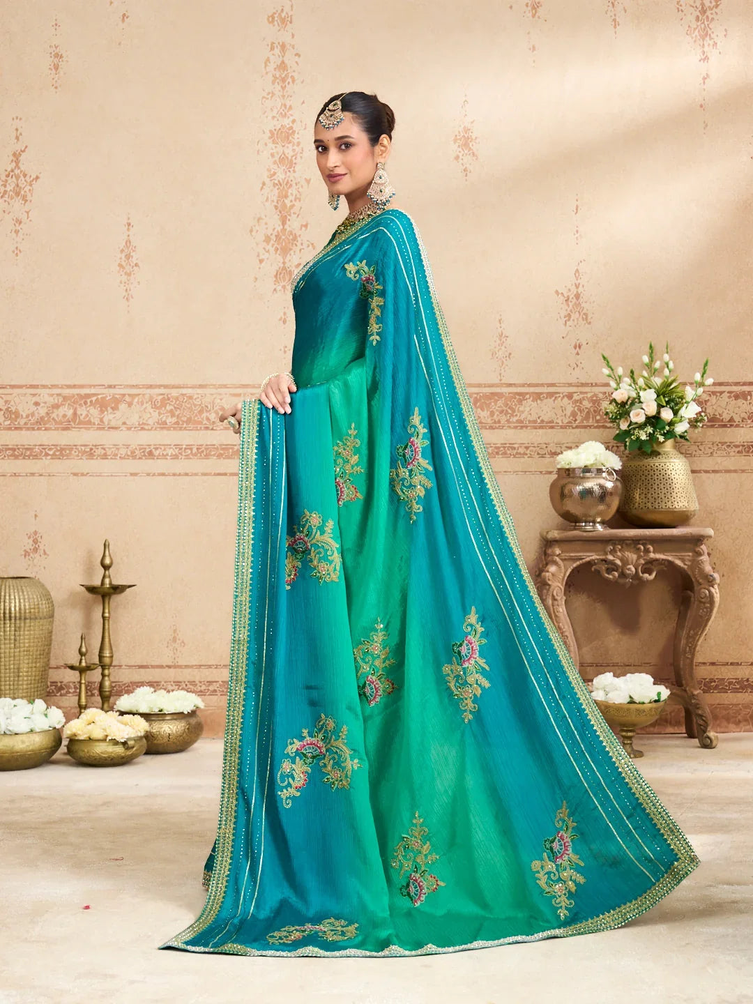 Laxmipati Kurkure Blue Silk Blend Embroidered Saree