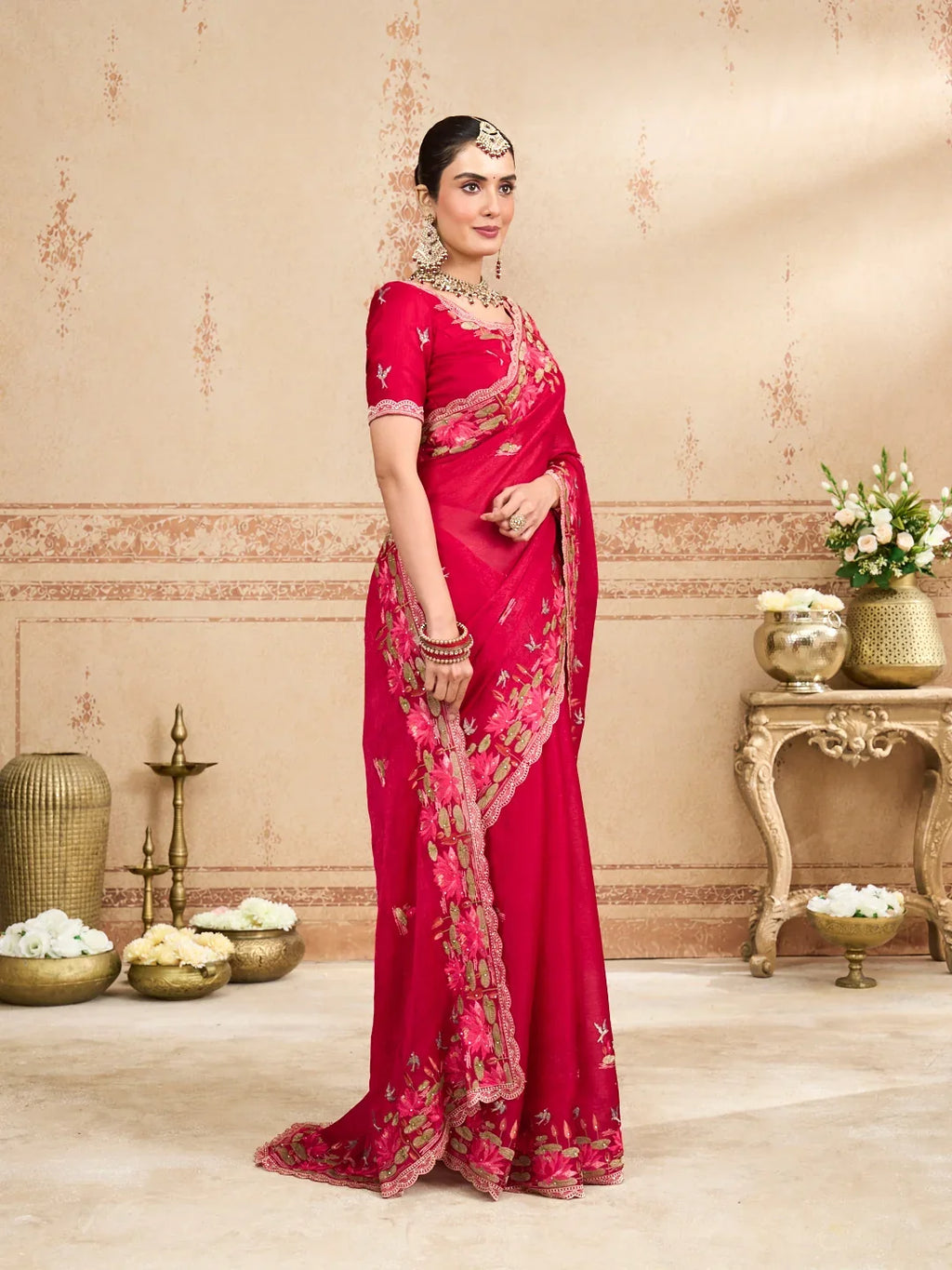 Laxmipati Kurkure Red Silk Blend Embroidered Saree