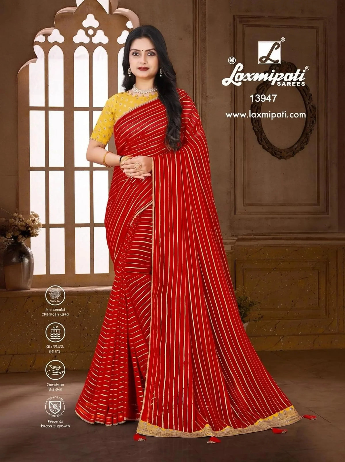 Laxmipati Red Chiffon Printed Saree