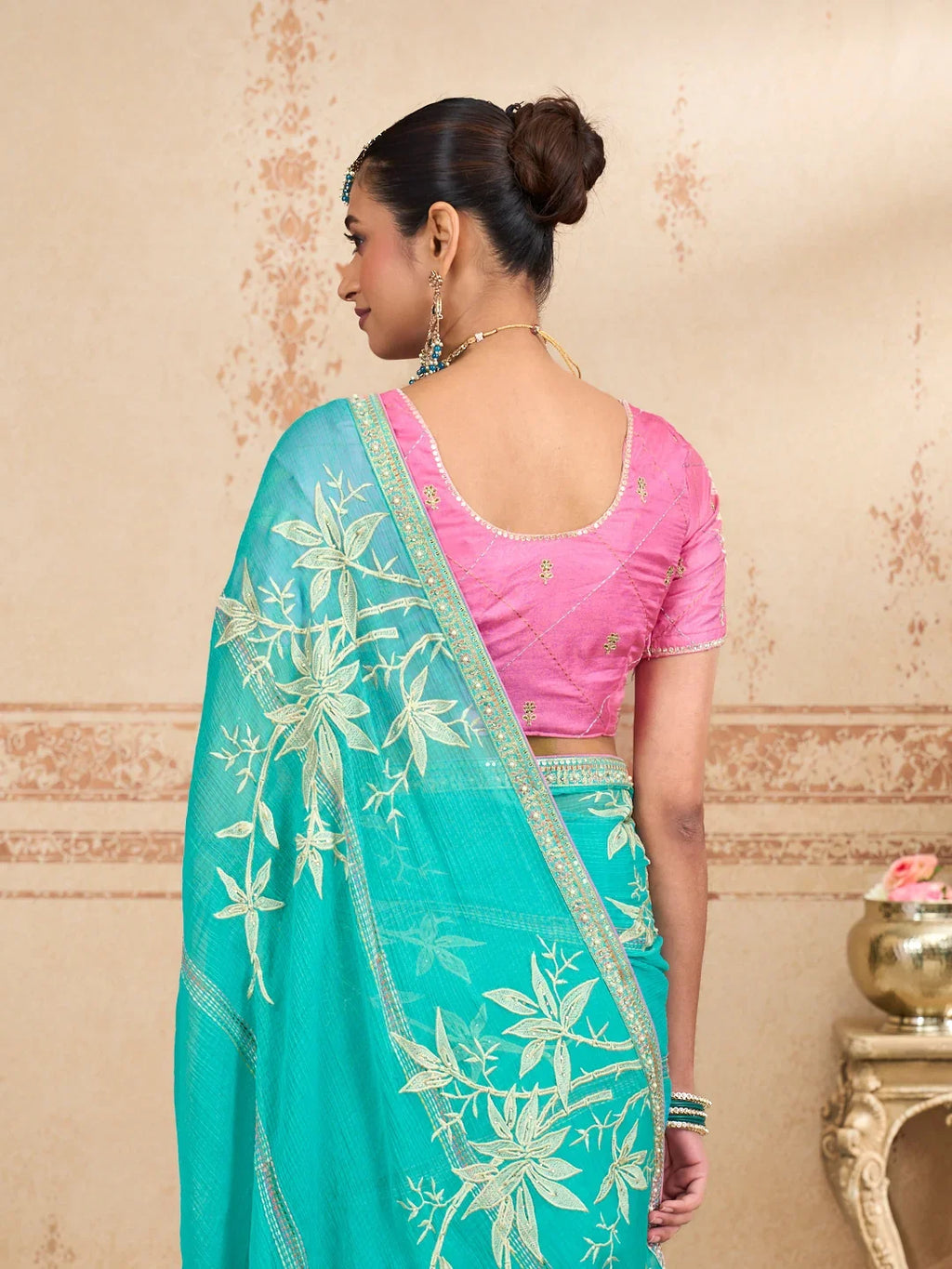 Laxmipati Kurkure Blue Chiffon Embroidered Saree