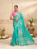 Laxmipati Kurkure Blue Chiffon Embroidered Saree