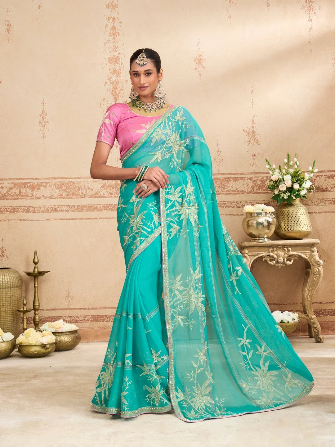 Laxmipati Kurkure Blue Chiffon Embroidered Saree