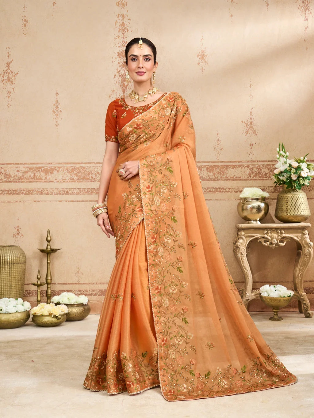 Laxmipati Kurkure Orange Silk Blend Embroidered Saree