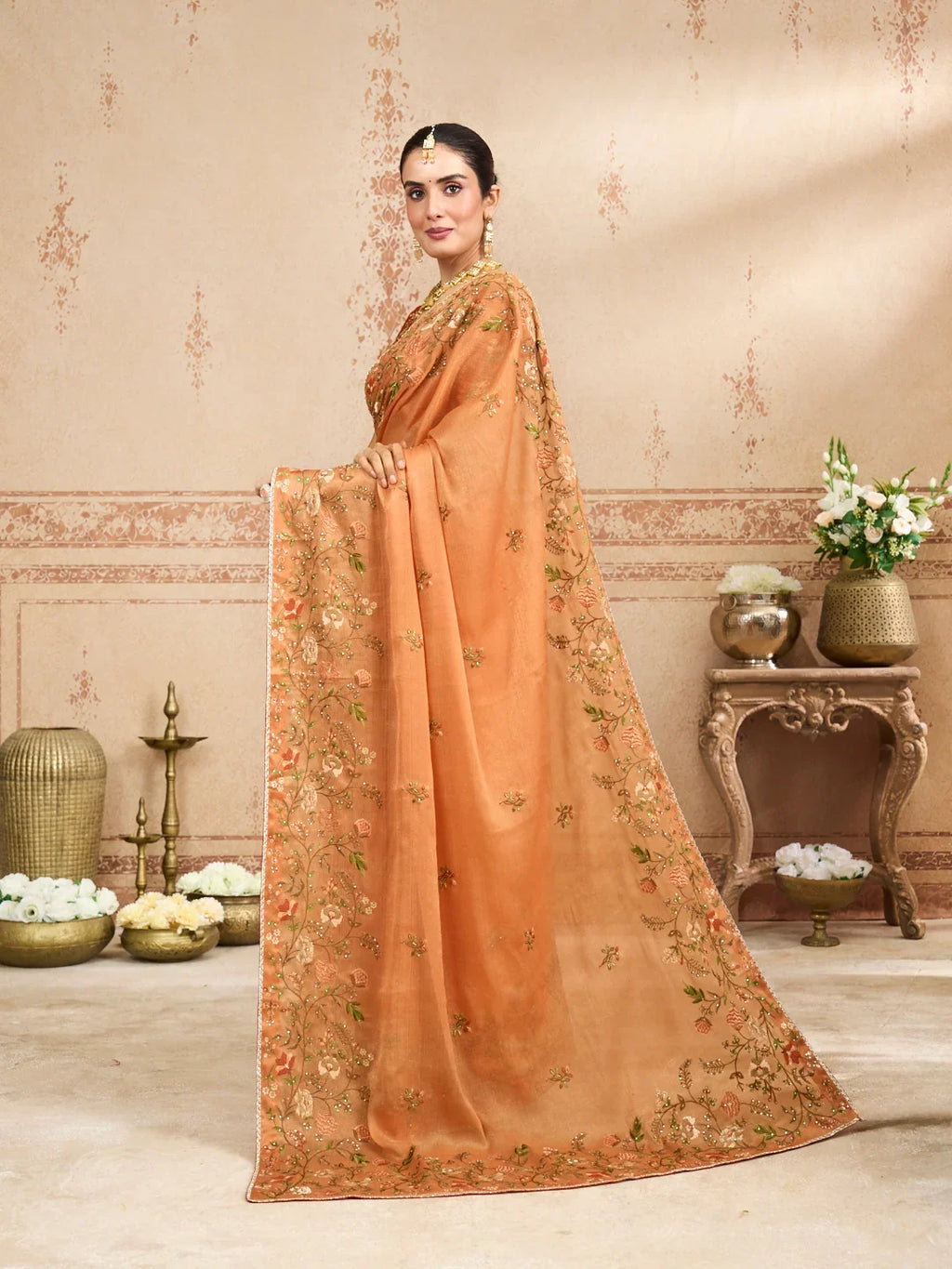 Laxmipati Kurkure Orange Silk Blend Embroidered Saree