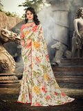 Laxmipati Cream Georgette Floral Saree