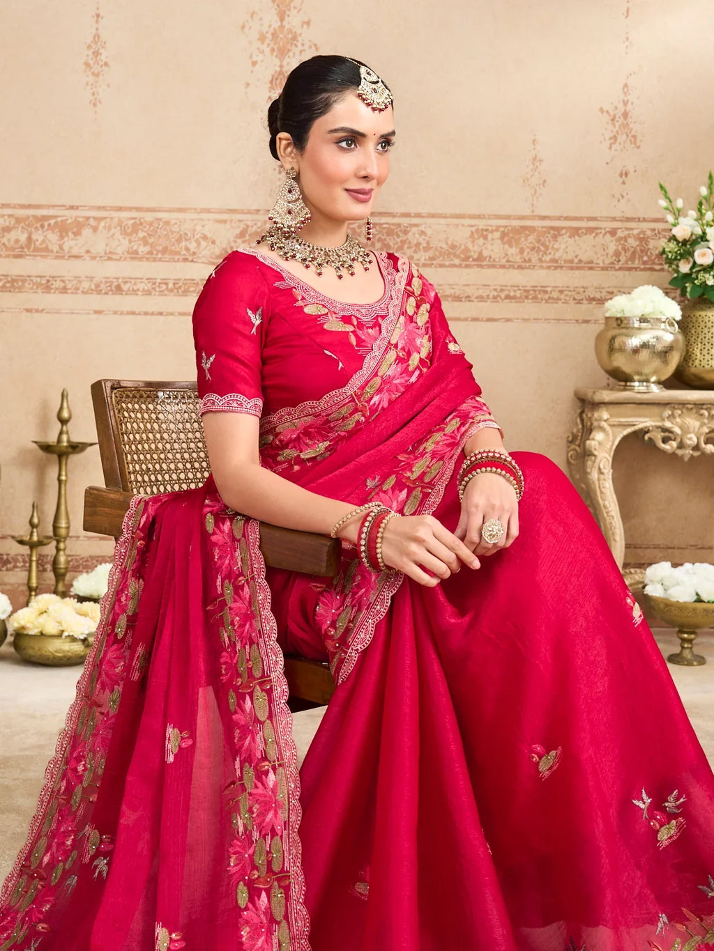 Laxmipati Kurkure Red Silk Blend Embroidered Saree
