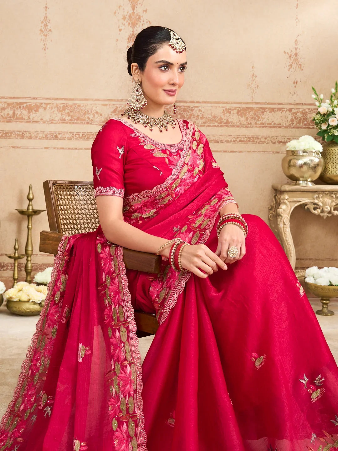 Laxmipati Kurkure Red Silk Blend Embroidered Saree