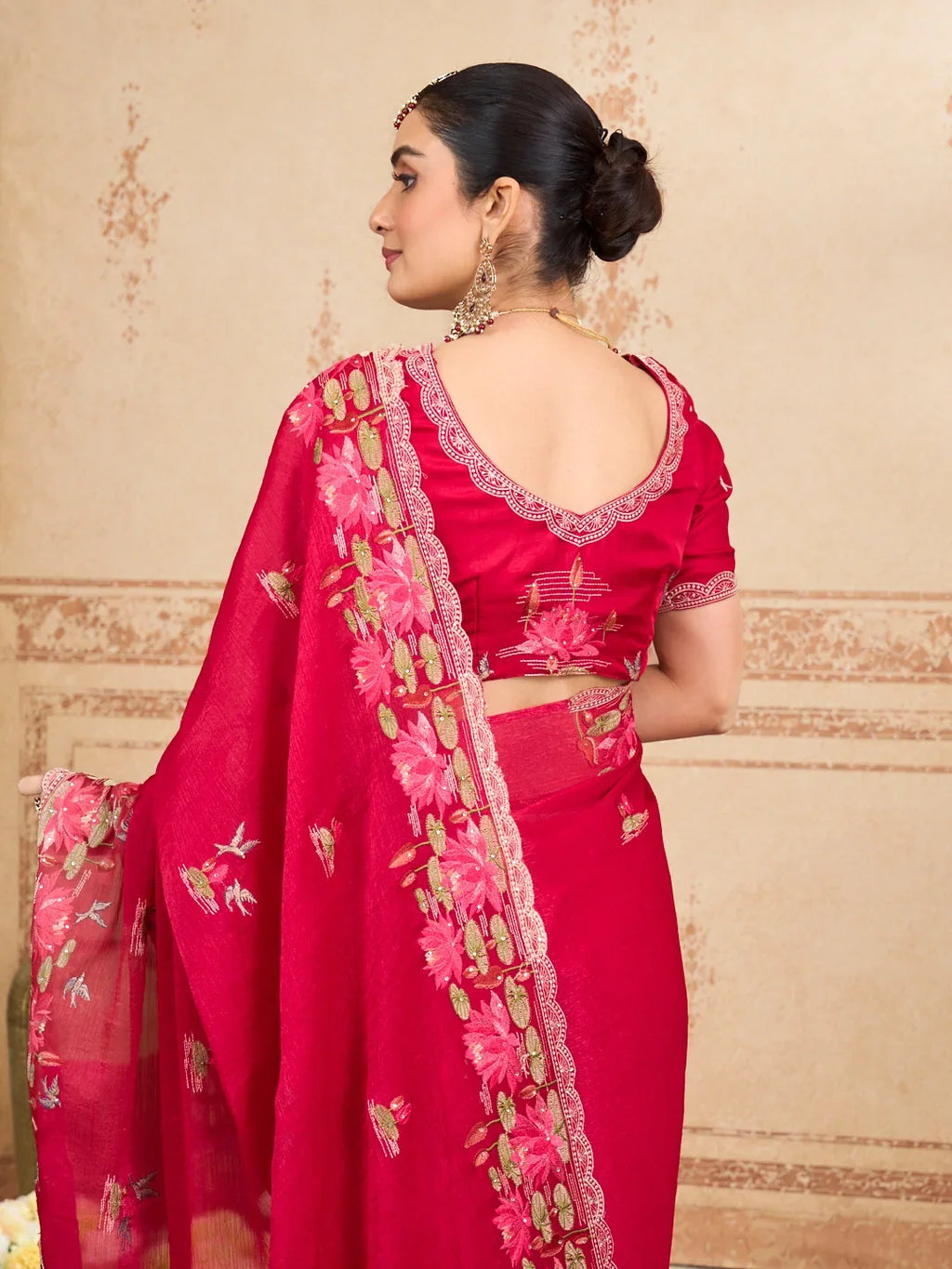 Laxmipati Kurkure Red Silk Blend Embroidered Saree