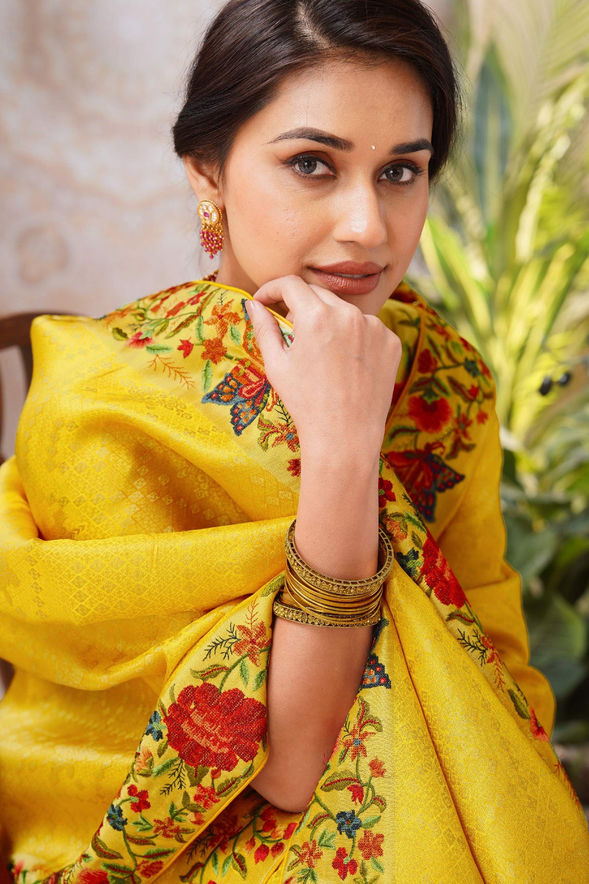Laxmipati Aarzoo Yellow Chiffon Embroidered Saree