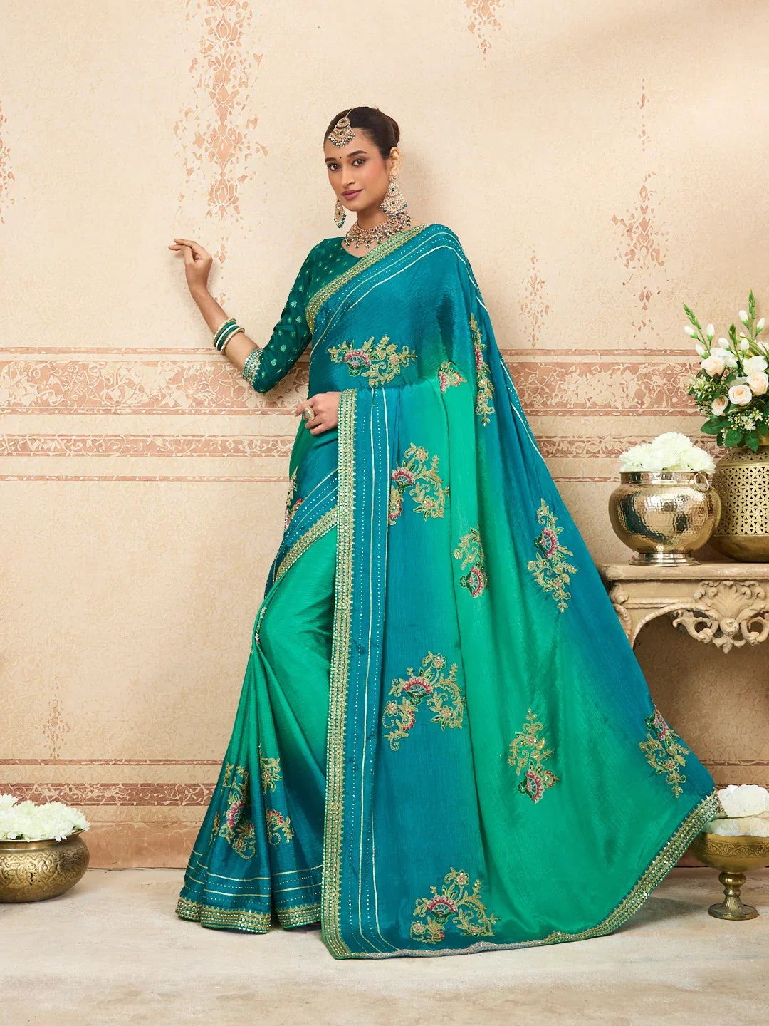 Laxmipati Kurkure Blue Silk Blend Embroidered Saree