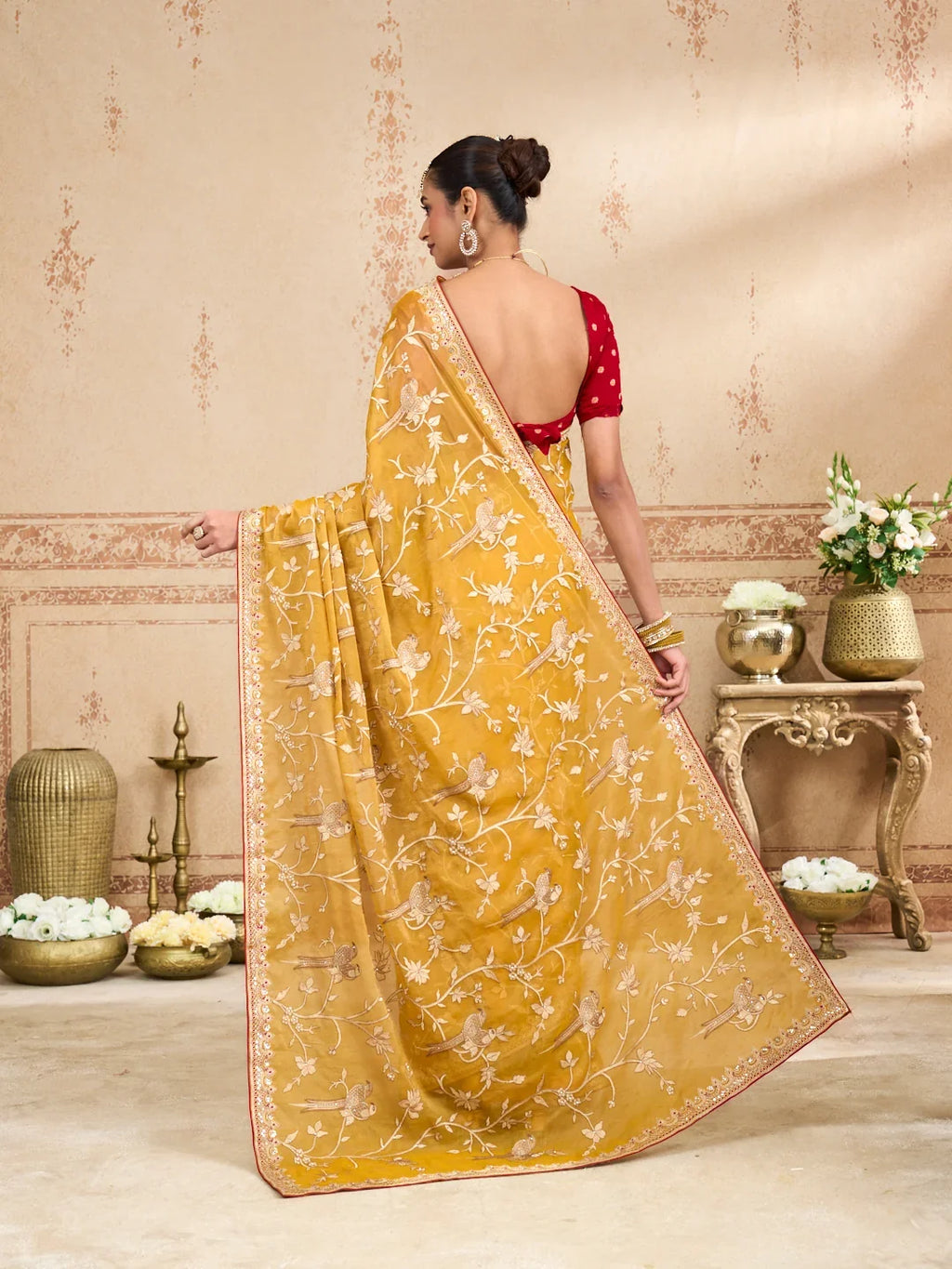 Laxmipati Kurkure Mustard Tissue Organza Embroidered Saree