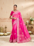 Laxmipati Kurkure Pink Tissue Organza Embroidered Saree