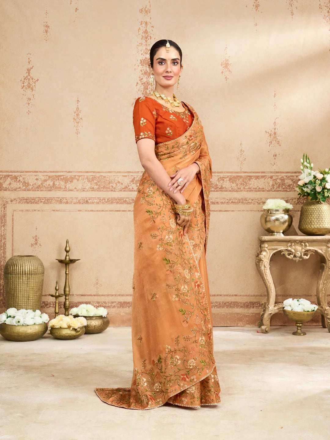 Laxmipati Kurkure Orange Silk Blend Embroidered Saree