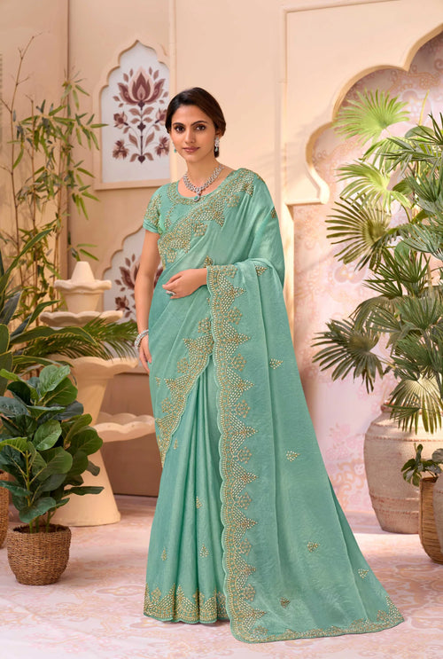 Laxmipati Aarzoo Blue Chiffon Embroidered Saree