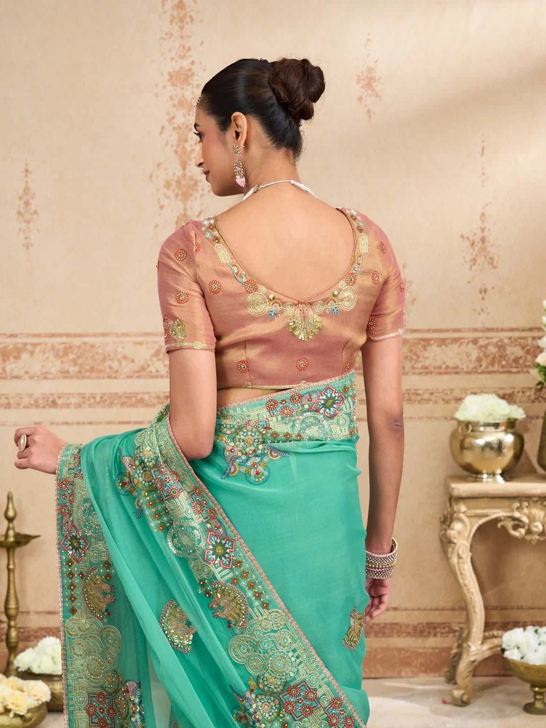 Laxmipati Kurkure Blue Tissue Organza Embroidered Saree