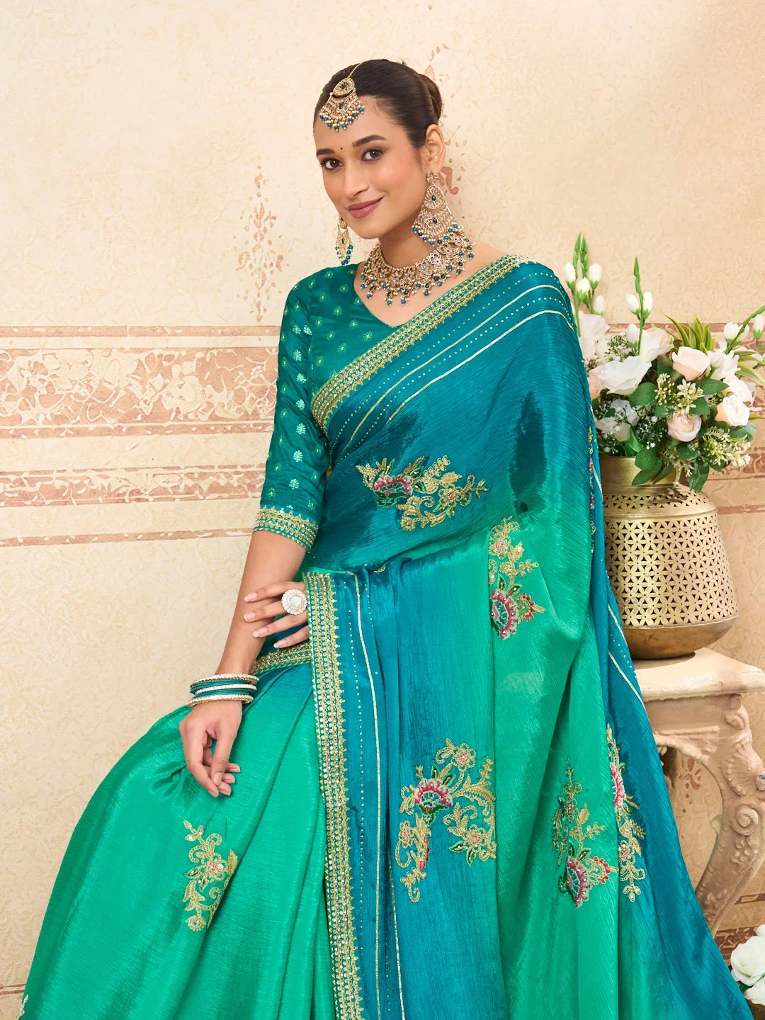 Laxmipati Kurkure Blue Silk Blend Embroidered Saree