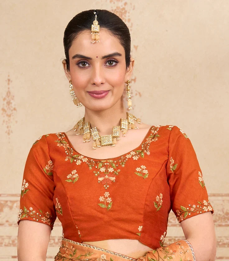 Laxmipati Kurkure Orange Silk Blend Embroidered Saree