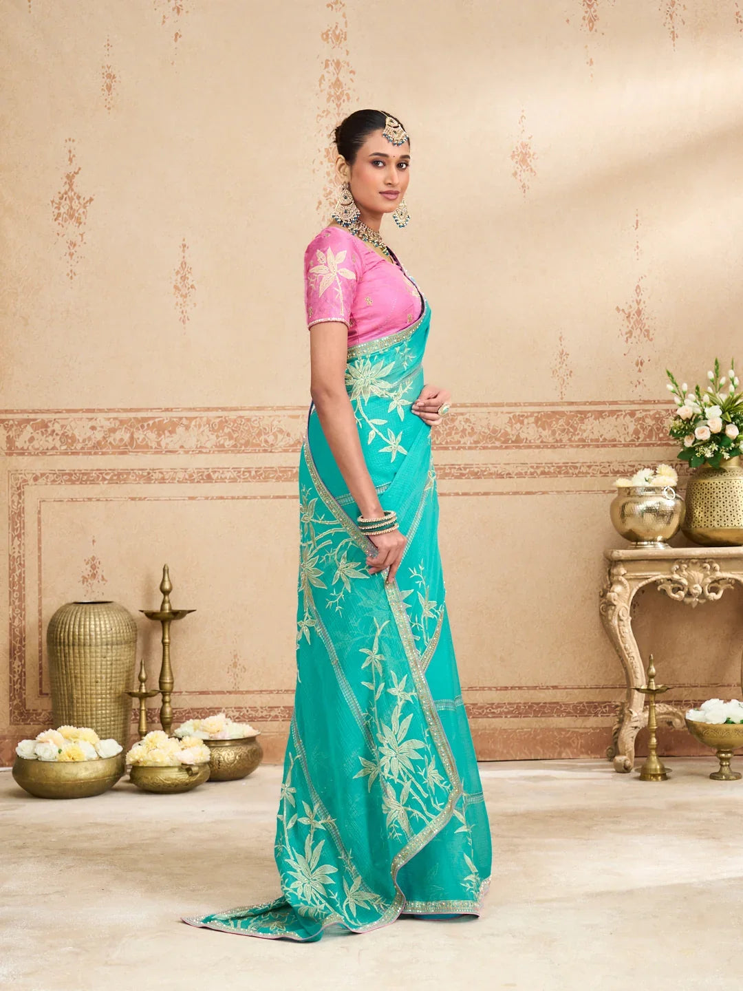 Laxmipati Kurkure Blue Chiffon Embroidered Saree