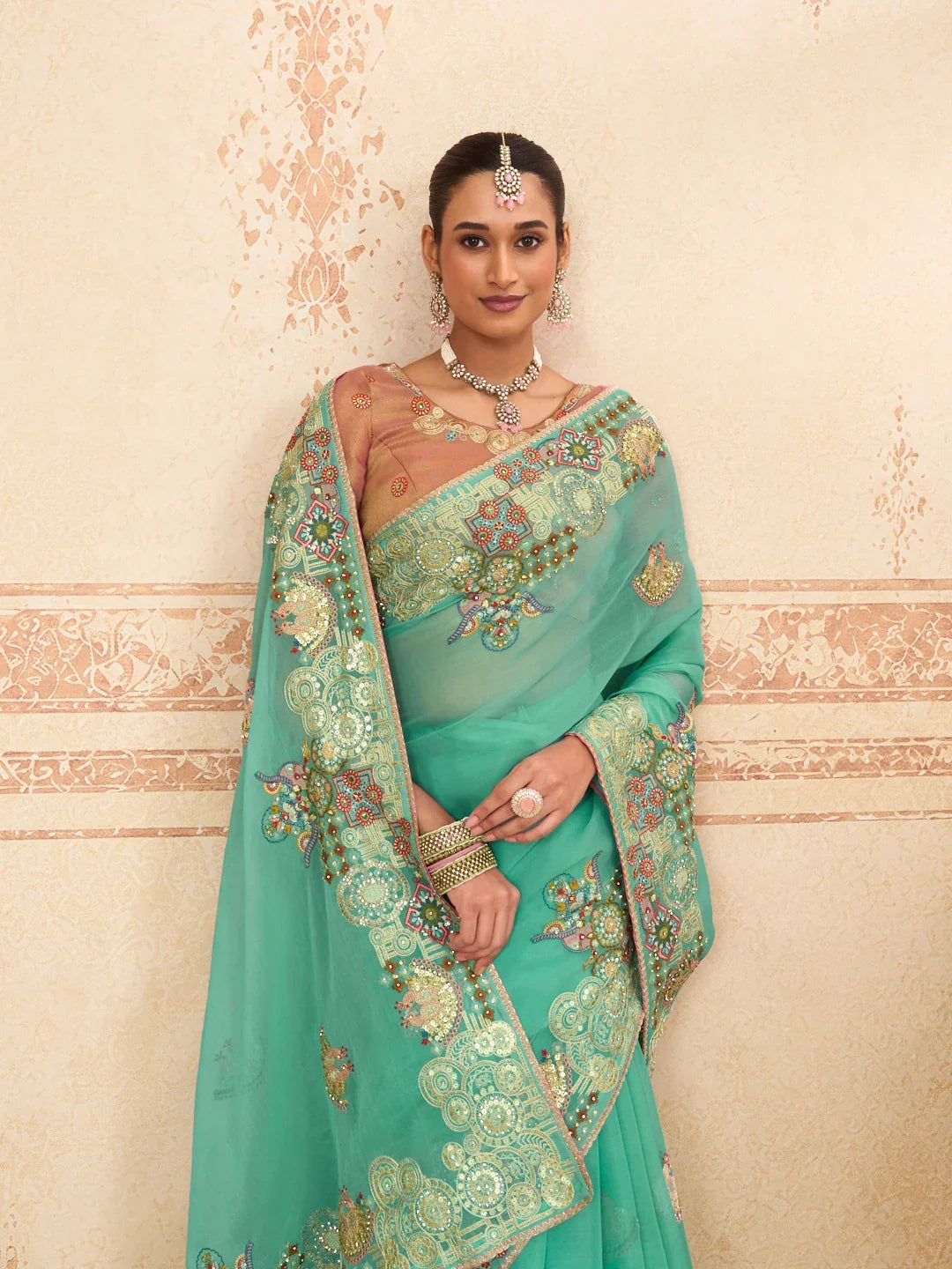 Laxmipati Kurkure Blue Tissue Organza Embroidered Saree
