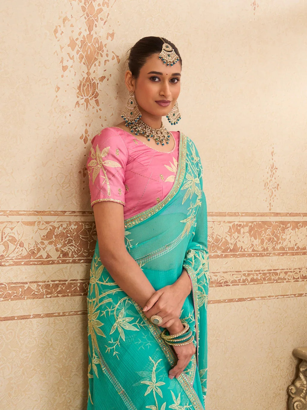 Laxmipati Kurkure Blue Chiffon Embroidered Saree